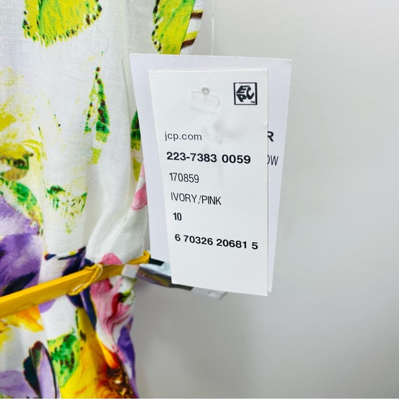 Robbie Bee Sundress Dress Women 10 Ivory Yellow Floral New Sleeveless Belted - Picture 4 of 10